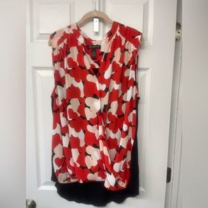INC 3x Red, Pink, White, & Black Mixed Media V-neck Sleeveless Blouse